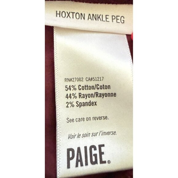 Paige Velvet Hoxton Ankle Peg Burgundy Skinny Jeans Size 30 (Waist) Button Fly - Picture 6 of 7